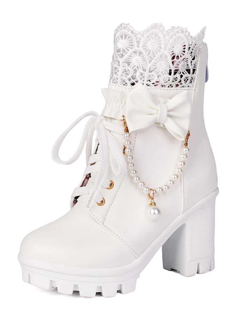 Women's Platform Ankle Boots Lace Pearl Goth Boots